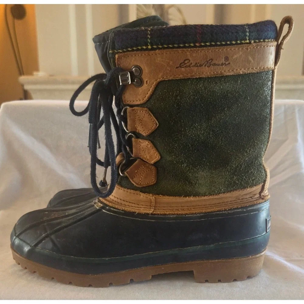 Eddie Bauer Womens Duck Boots Plaid Lined Waterproof Winter Snow Size 8